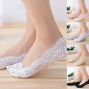 Yesbay Women Lace Low Cut Anti-slip No Show Invisible Boat Sock,White One Size