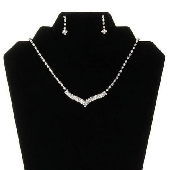 Yesbay Women Lady Rhinestone Stud Earring Necklace Wedding Bridal Jewelry Set,Silver