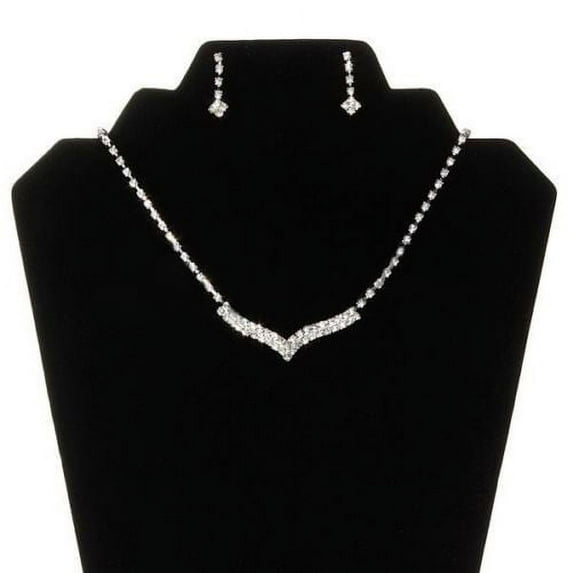 Yesbay Women Lady Rhinestone Stud Earring Necklace Wedding Bridal Jewelry Set,Silver