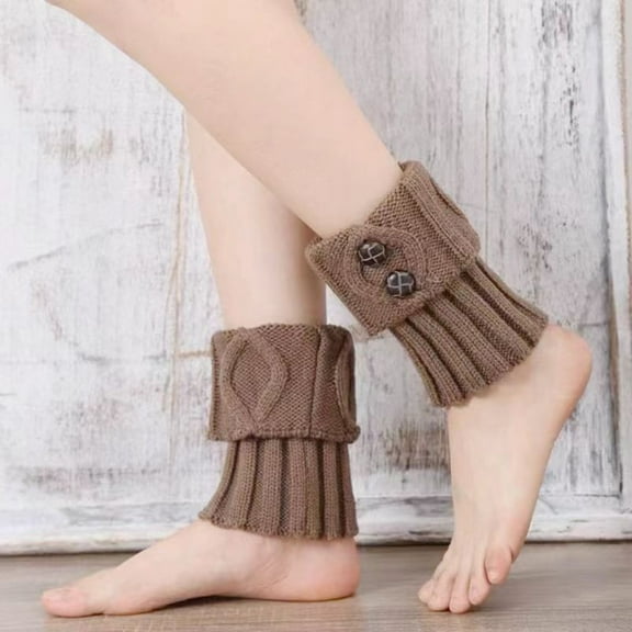 Yesbay Women Leg Warmers Knitted Gaiters with Buttons Warm Boot Cuff Sock Girl Short Boot Cuffs