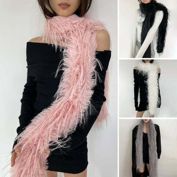 Yesbay Women Long Scarf Thickened Imitation Mink Fur Velvet Decor Scarf Warm Thin Scarf Fashion Accessory