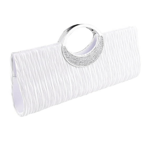 Yesbay Women Luxury Rhinestone Satin Pleated Evening Bag Party Clutch Purse Handbag,White