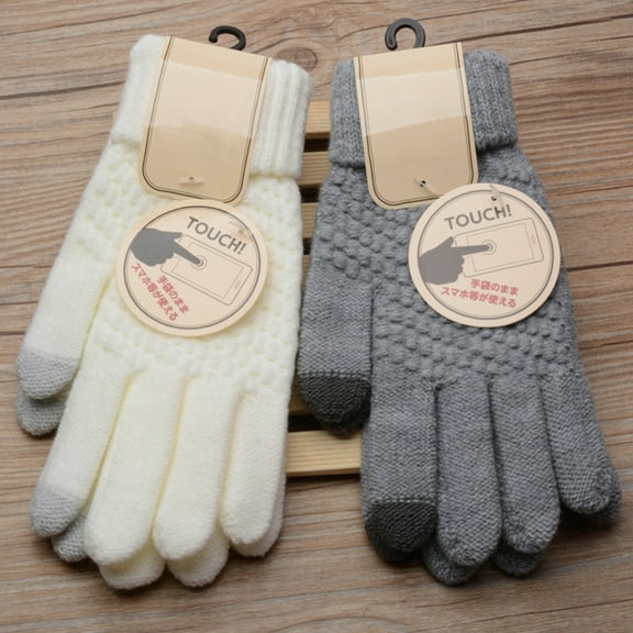 Yesbay Women Man Winter Soft Knit Gloves Texting Capacitive Smartphone White