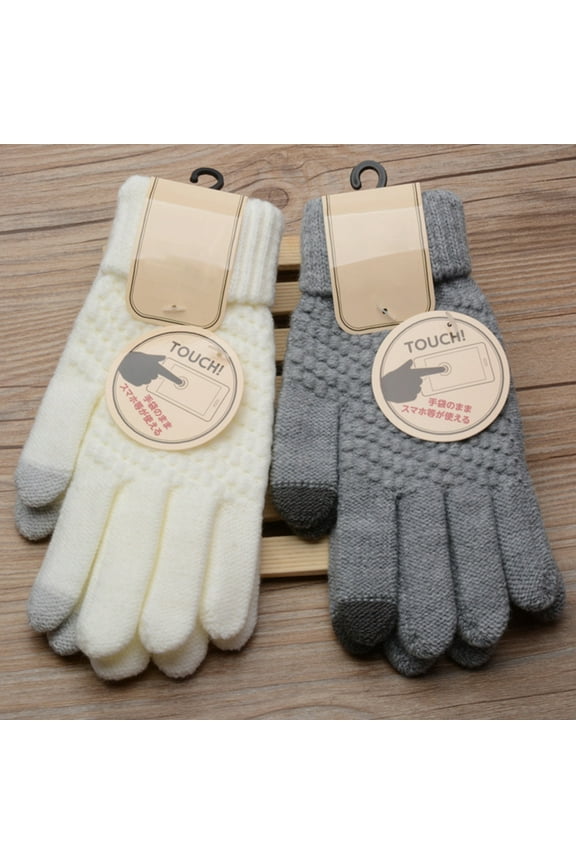 Women Man Winter Soft Knit Gloves Texting Capacitive Smartphone White
