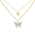 thumbnail image 1 of Yesbay Women Necklace Double Layers Butterfly Shape Rhinestone Lady Pendant for Gift, 1 of 5