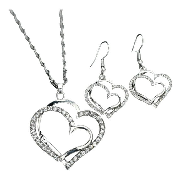Yesbay Women Necklace Earrings Set ,Hollow Out Heart Shape Decor Prom Party Hanging Earrings Pendant ,Clavicle Necklace Wedding Dating Jewelry Set