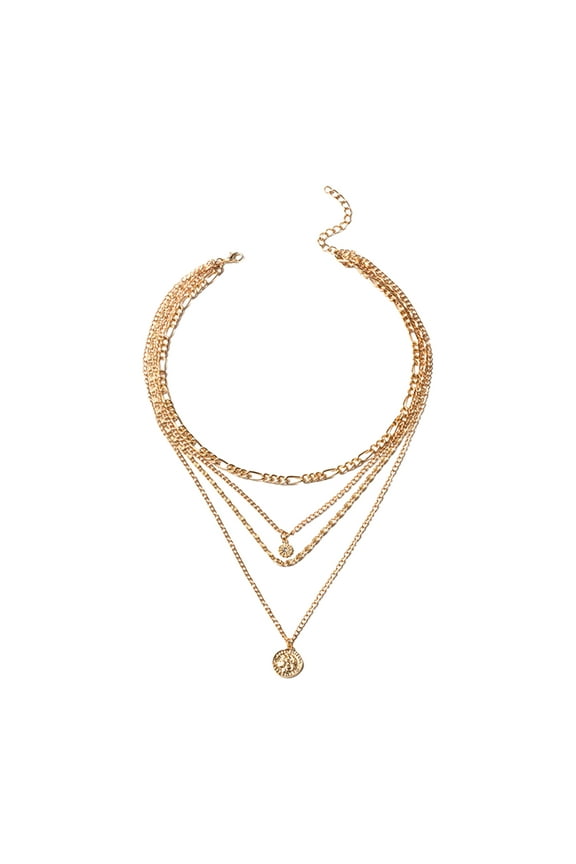 Women Necklace Multi-layered Coin Pendant Thick Hollow Chain Adjustable Length Electroplated Hip Hop Club Party Punk Neck Jewelry