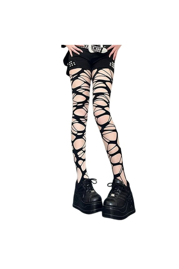 Women Pantyhose Hollow Out Irregular Punk Gothic Ripped Holes Hot Girl Nightclub Party Skinny Elastic Lady One-piece Long Stockings