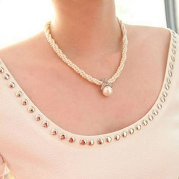 Yesbay Women Pendant Chain Choker Faux Pearls Statement Necklace Jewelry-