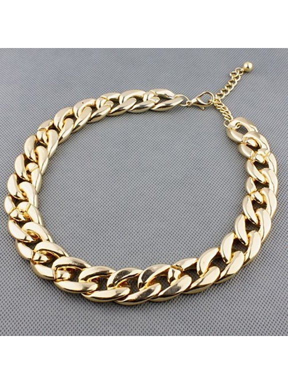 Women Punk Style Cut Link Chain Choker Shiny All Match Necklace Jewelry-Silver
