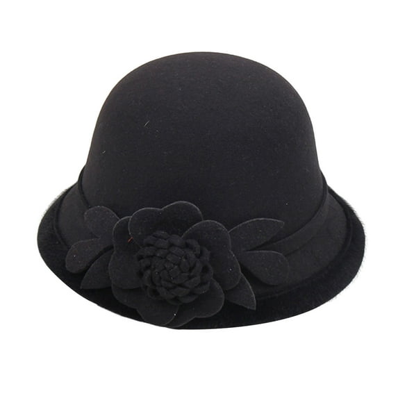 Yesbay Women Retro Beanie 3D Flower Decor Dome Contrast Color Short Brim Cold Weather Thermal Hat Dating Shopping Party Headwear