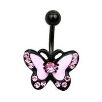 Yesbay Women Rhinestone Butterfly Stainless Steel Body Piercing Belly Button Navel Ring