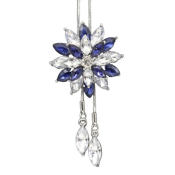 Yesbay Women Rhinestone Snowflake Pendant Long Chain Sweater Necklace Gift-White + Blue