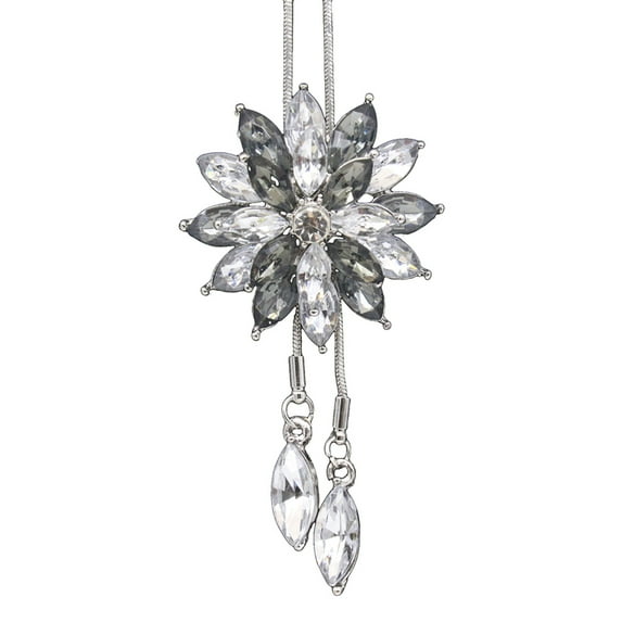 Yesbay Women Rhinestone Snowflake Pendant Long Chain Sweater Necklace Gift-White + Grey