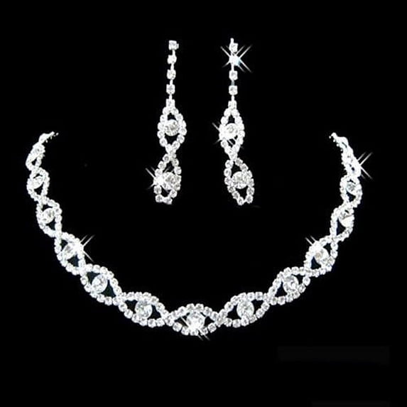 Yesbay Women Rhinestone Twisted Necklace Dangle Earrings Bridal Wedding Jewelry Set,Jewelry Set