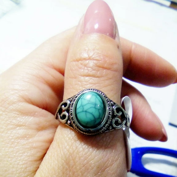 Yesbay Women Ring Exquisite Faux Turquoise Colorfast Vintage Style Women Circlet Finger Decoration