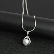 Yesbay Women Round Imitation Pearl Pendant Necklace Wedding Party Jewelry Gift-Silver