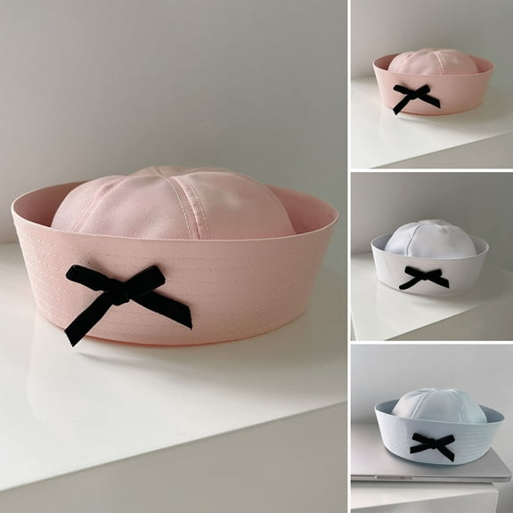 Yesbay Women Sailor Hat Flip Eaves Bow Decor Lightweight Washable Sweet Party Cosplay Cap JK Beret Dome Navy Cap