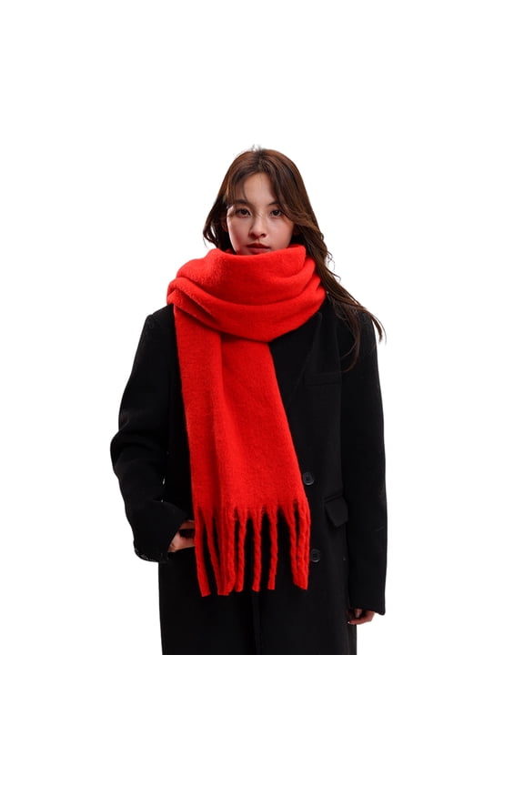 Women Scarf Tassel Hem Long Scarf French Style Soft Imitation Mohair Fabric Winter Shawl Scarf