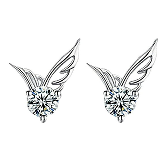 Yesbay Women Silver Plated Jewelry Angel Wing Dazzling Rhinestone Stud Earrings-
