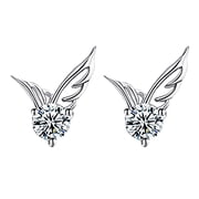 Yesbay Women Silver Plated Jewelry Angel Wing Dazzling Rhinestone Stud Earrings-