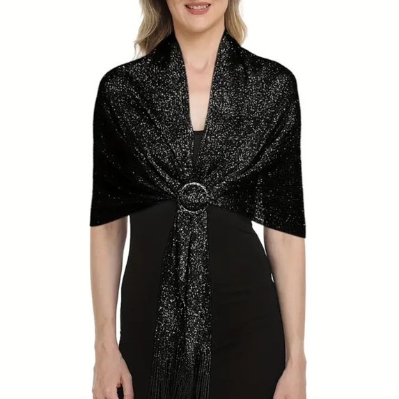 Yesbay Women Sparkling Shawl Metallic Wire Bridesmaid Scarves Wraps with Scarf Button