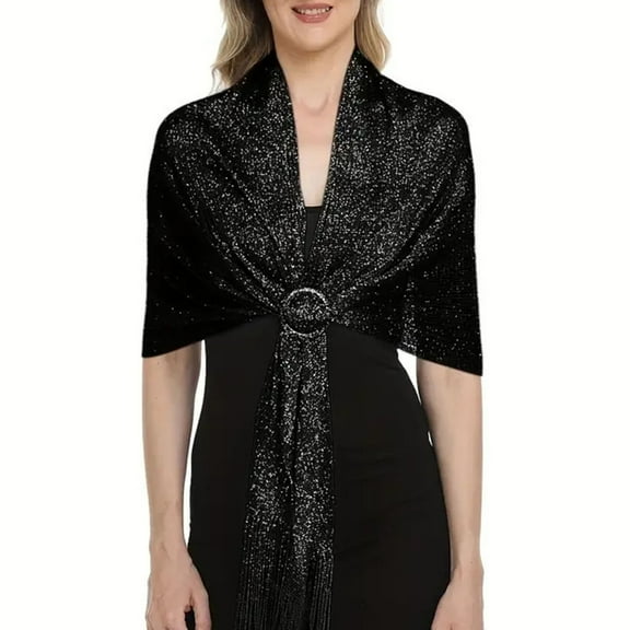 Yesbay Women Sparkling Shawl Metallic Wire Bridesmaid Scarves Wraps with Scarf Button Wedding Party Accessories