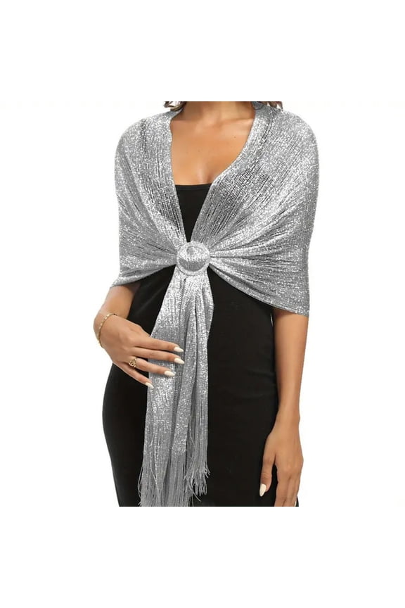 Women Sparkling Shawl Metallic Wire Bridesmaid Scarves Wraps with Scarf Button