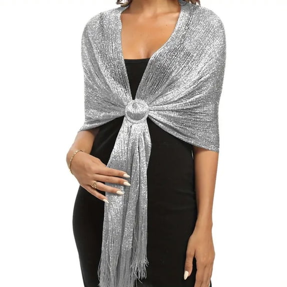 Yesbay Women Sparkling Shawl Metallic Wire Bridesmaid Scarves Wraps with Scarf Button
