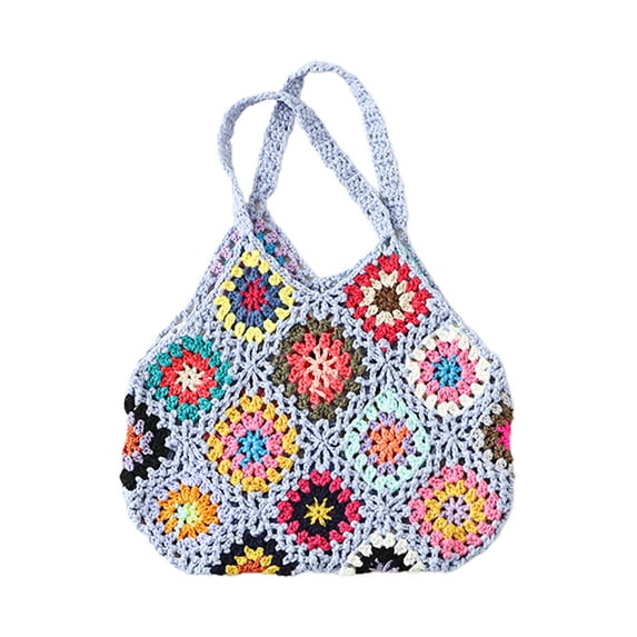Yesbay Women Tote Bag Floral Crochet Large Capacity Handmade Vintage Multicolor Hollow Out Handbag for Travel