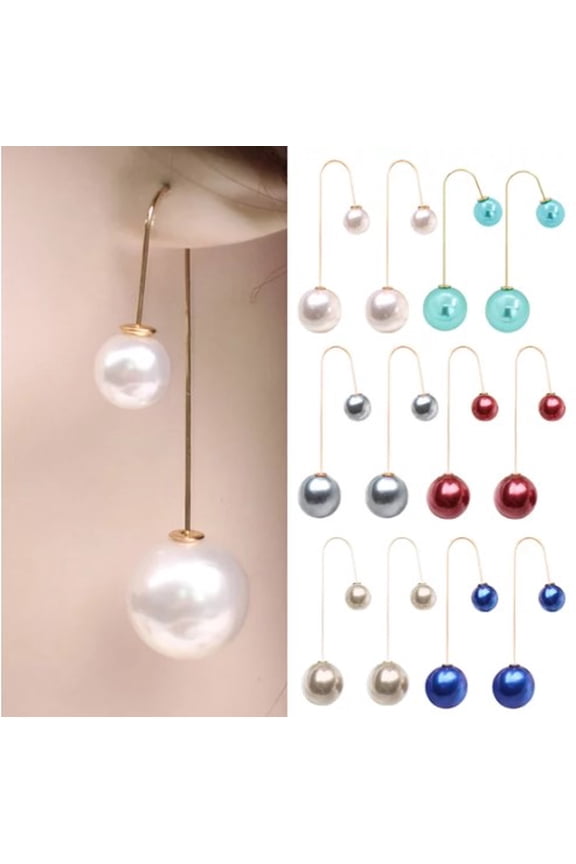 Women U-Shaped Double Sided Faux Pearl Ball Drop Dangle Earrings Party Jewelry,Earrings
