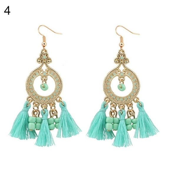 Yesbay Women Vintage Boho Tassels Pendant Drop Dangle Hook Earrings Eardrop Jewelry-Light Blue