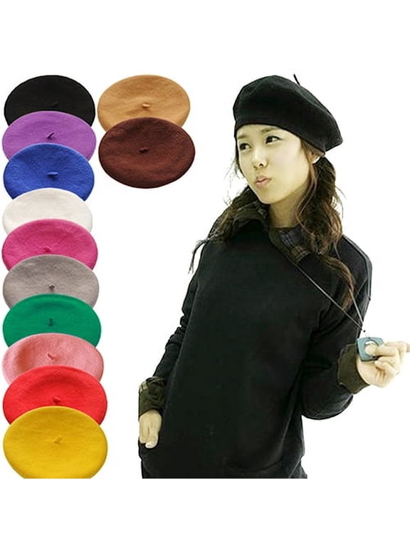 Women Warm Winter Beret French Artist Beanie Hat Ski Cap,Red