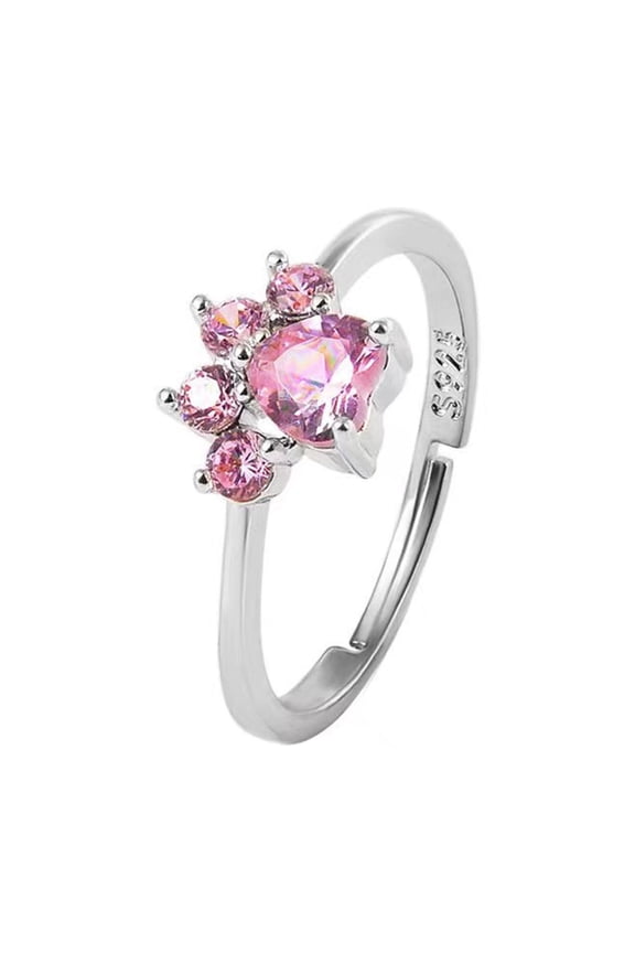 Women Wedding Ring Cat Paw Cubic Zirconia Opening Adjustable Polished Lightweight Electroplated Prom Party Finger Ring Engagement Ring Lady Finger Jewelry