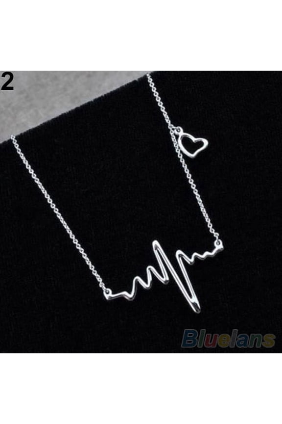 Women's Alloy Heart Beat Pendant Chain Choker Collar Bib Jewelry Necklace-Silver