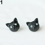 Yesbay Women's Cat Head Design Ear Studs Earrings Piercing Jewelry Charm-Black