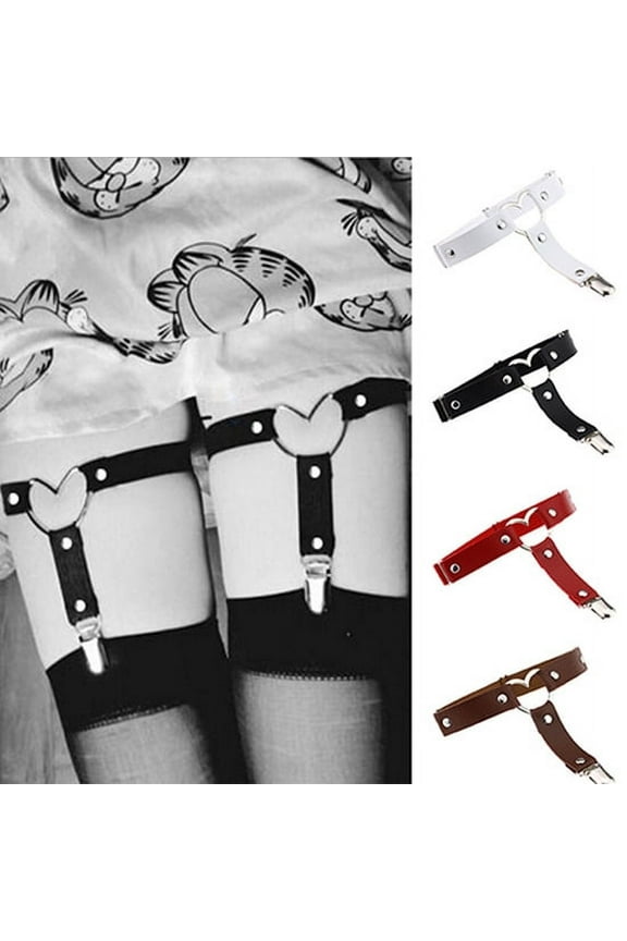 Women's Elasticity Heart Faux Leather Tight Suspender Punk Garter Belts,Red