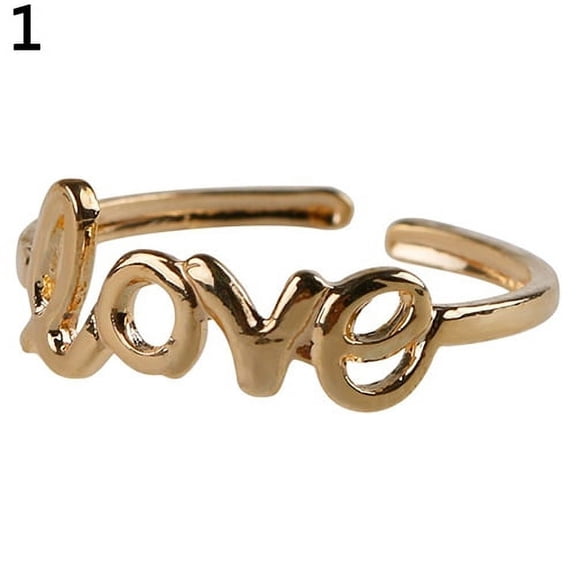 Yesbay Women's Hollow Love Adjustable Finger Toe Open Ring Beach Jewelry-Gold