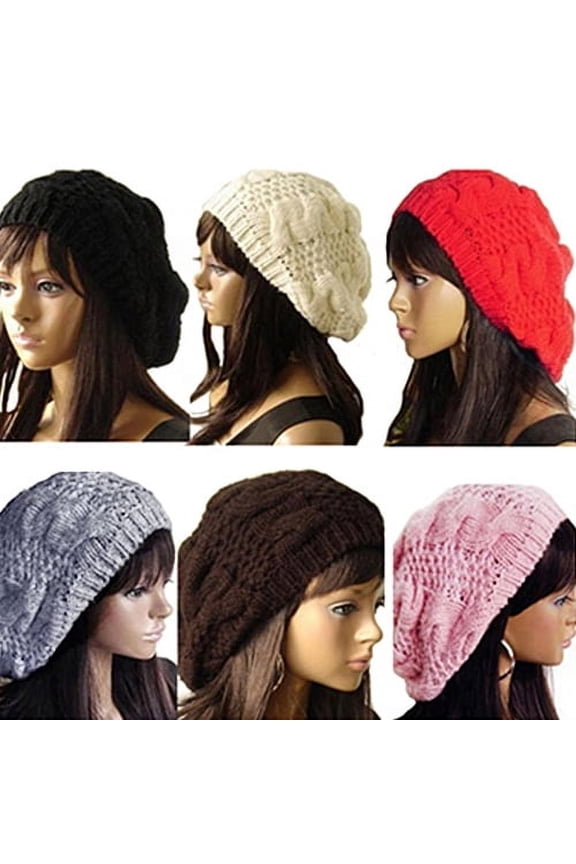 Women's Lady Beret Braided Baggy Beanie Crochet Hat Ski Knitted Cap,Red