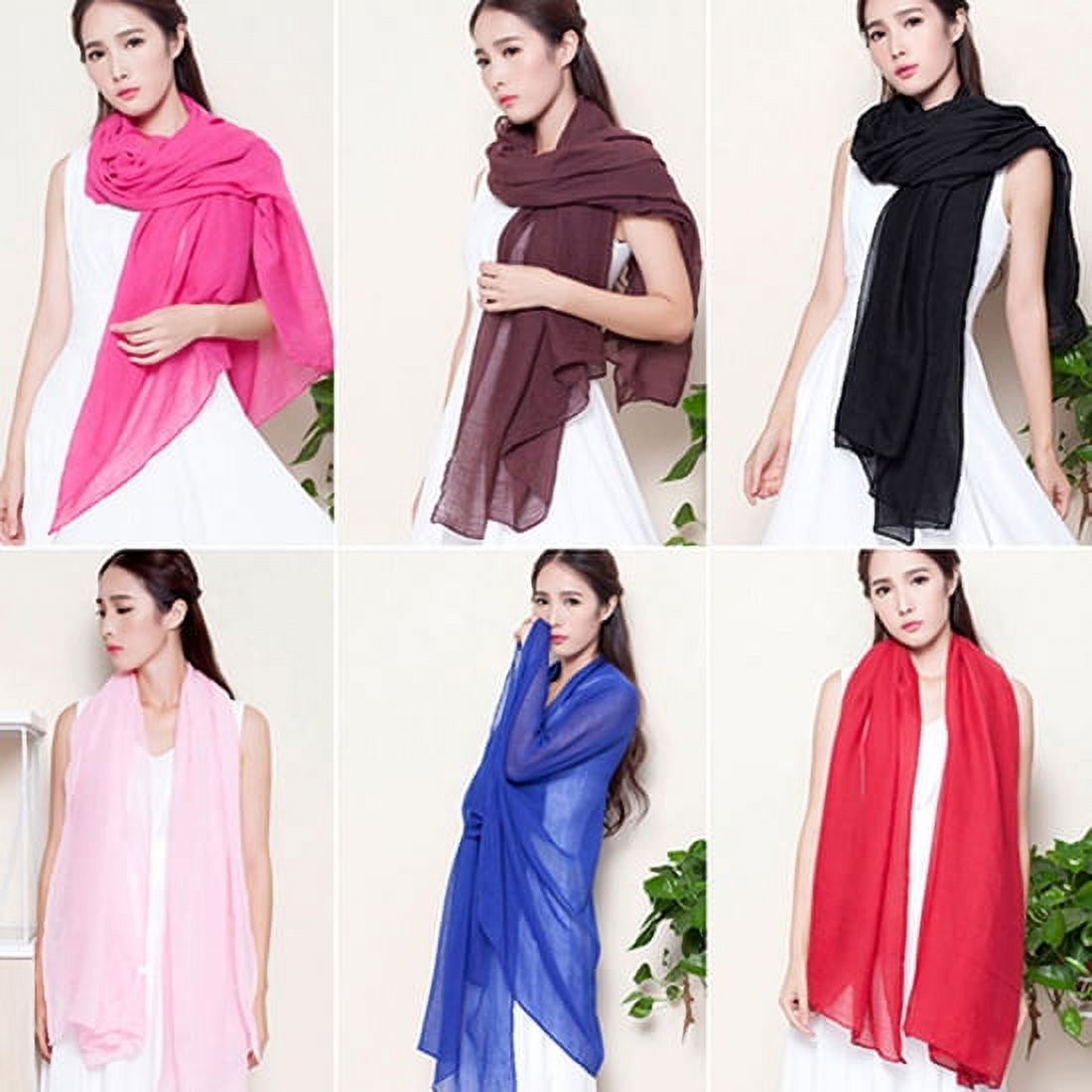 Yesbay Women's Long Cotton Linen Wrap Scarf Shawl Solid Color Stole ...