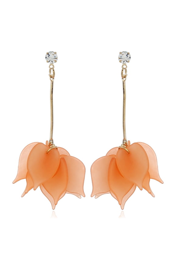 Women's Long Statement Flower Petals Dangle Earrings Jewelry Accessory-Orange
