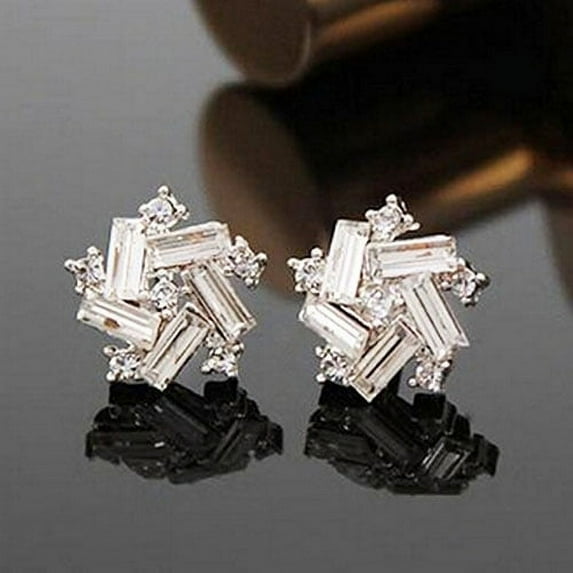 Yesbay Women's Lucky Windmill Rhinestone Silver Color Ear Stud Earrings Party Jewelry