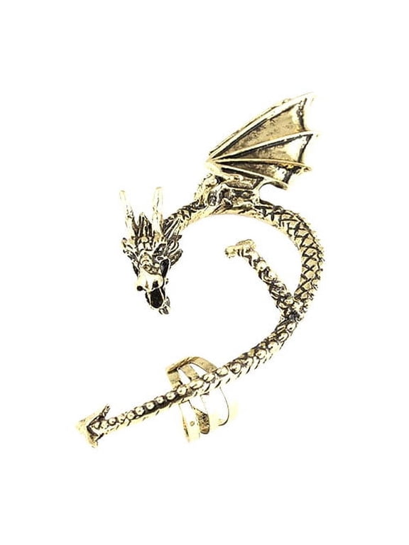 Women's Retro Gothic Punk Etched Dragon Shape Ear Cuff No Piercing Earring-Bronze