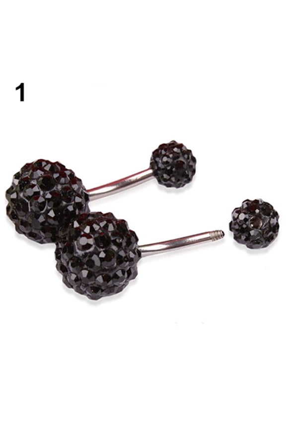 Women\'s Rhinestone Balls Navel Button Barbell Body Piercing Belly Ring-Black