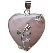 Yesbay Womens Rose Quartz Alloy Flower Necklace Pendant Heart Inlaid Charm Jewelry-