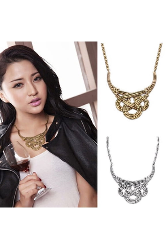 Women's Vintage Ethnic Hollow Knot Drop Pendant Statement Necklace Jewelry,Necklace