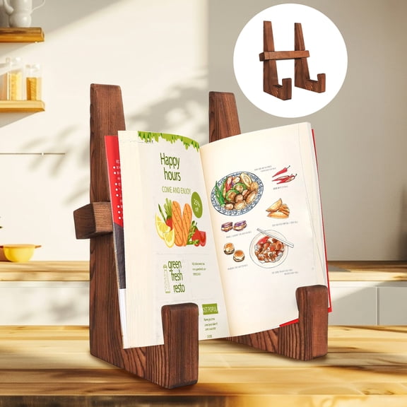 Yesbay Wooden Cookbook Holder Kitchen Counter Recipe Stand High Stability Smooth Edge Burr Free Rustic Recipe Book Holder Stand