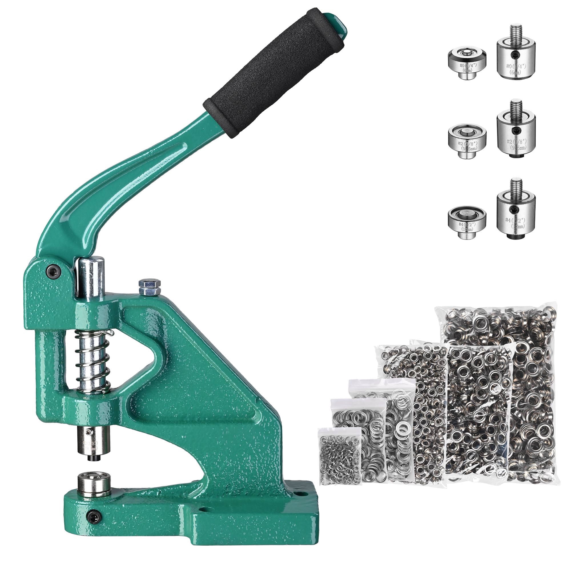 Yescom 1/4" 3/8" 1/2" Grommet Tool Kit #0 #2 #4 3-die Grommet Press Machine with 900 sets of Grommets and Washers for Fabric Canvas Tarps