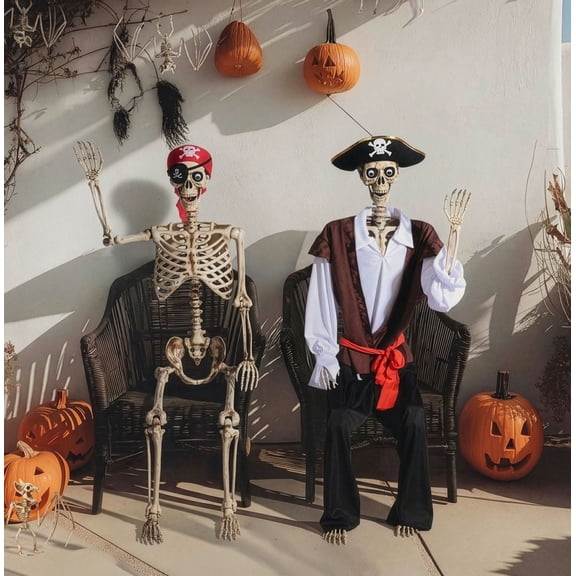 Yescom 1 Pcs Pirate Captain Skeleton & 1 Pcs Pirate Skeleton 5.6 Ft Life Size Full Body Party Decoration 2026