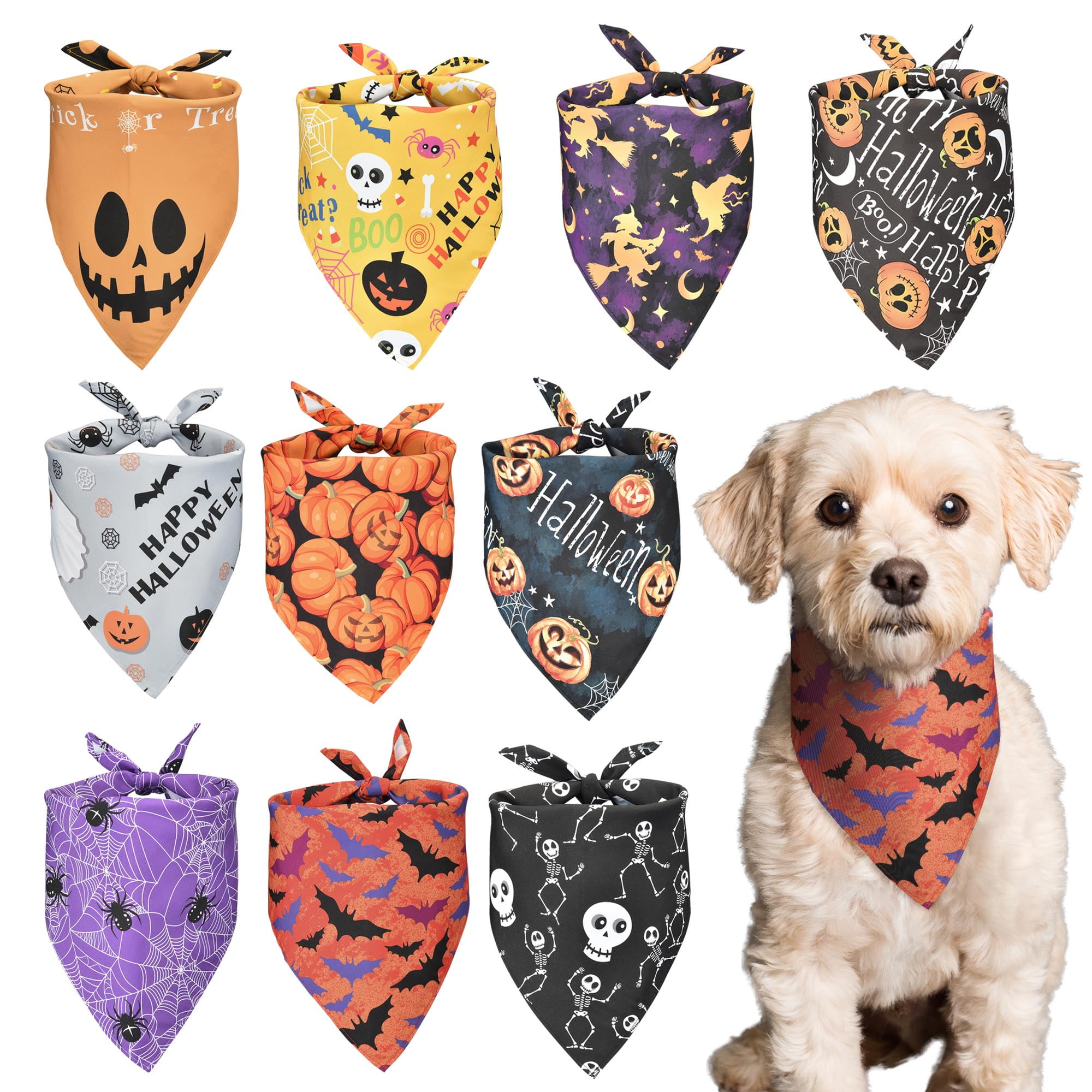 Yescom 10 Pack Halloween Dog Scarf Bandanas Triangle Bibs Pet Kerchief Pumpkin Ghost 2026
